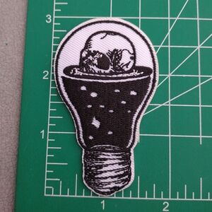 Grunge Skull Black and White Light Bulb Patch